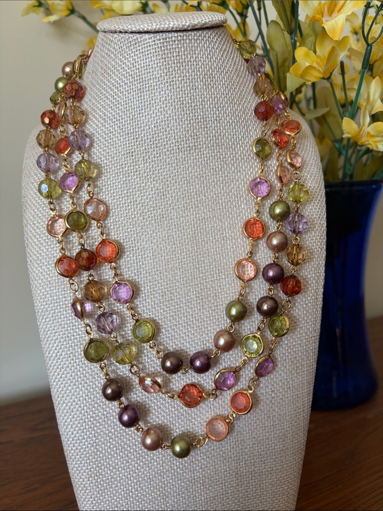 Premier Designs Jewelry - Premier Designs Multicolor Crystal & Pearl Layered Necklace - Gold Tone